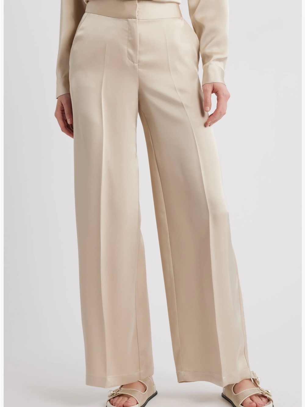 Tahari ASL Cream Wide-Leg Satin Trousers